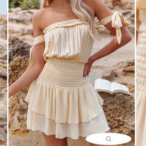 Vici Passionflower Smocked Off The Shoulder Romper in Pale Yellow